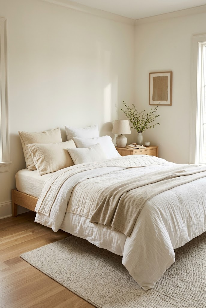 1. Layer Soft White and Cream Bedding