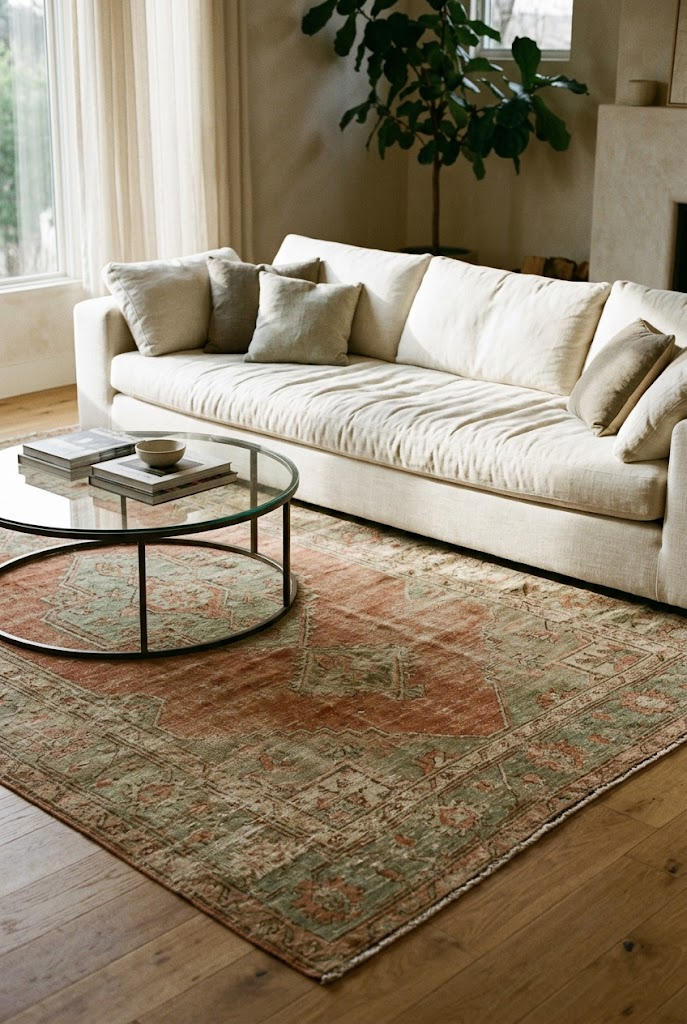 12. Blend Modern Rugs with Antique Furniture (or Vice Versa)