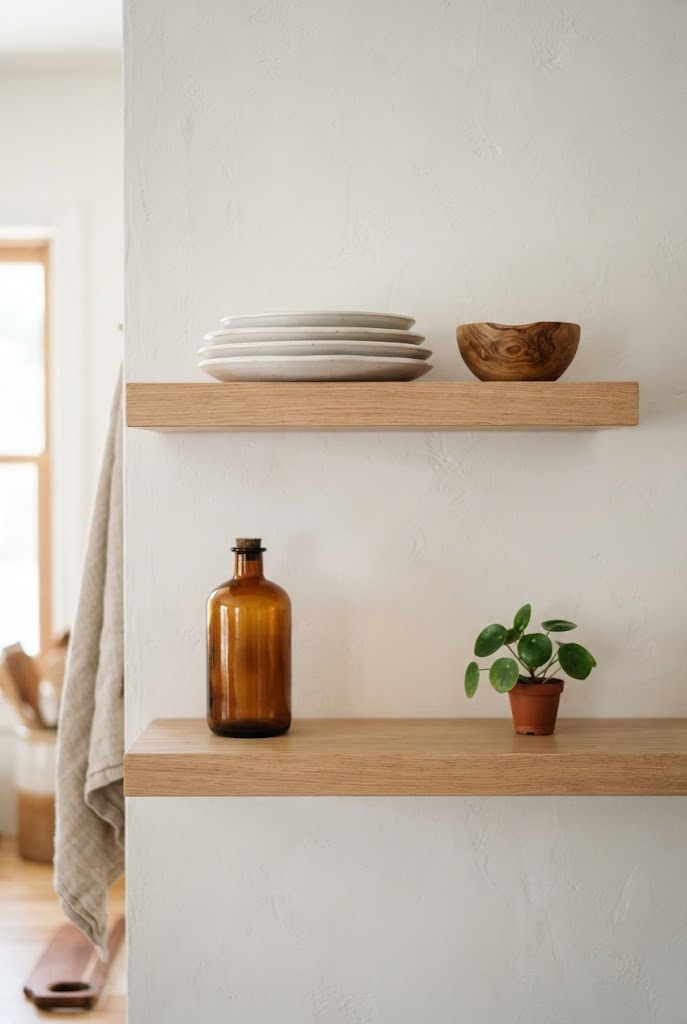 13. Style Open Shelves with Editorial Restraint