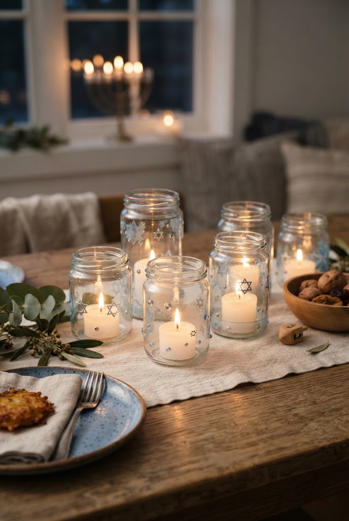 3. Hanukkah Mason Jar Candle Holders