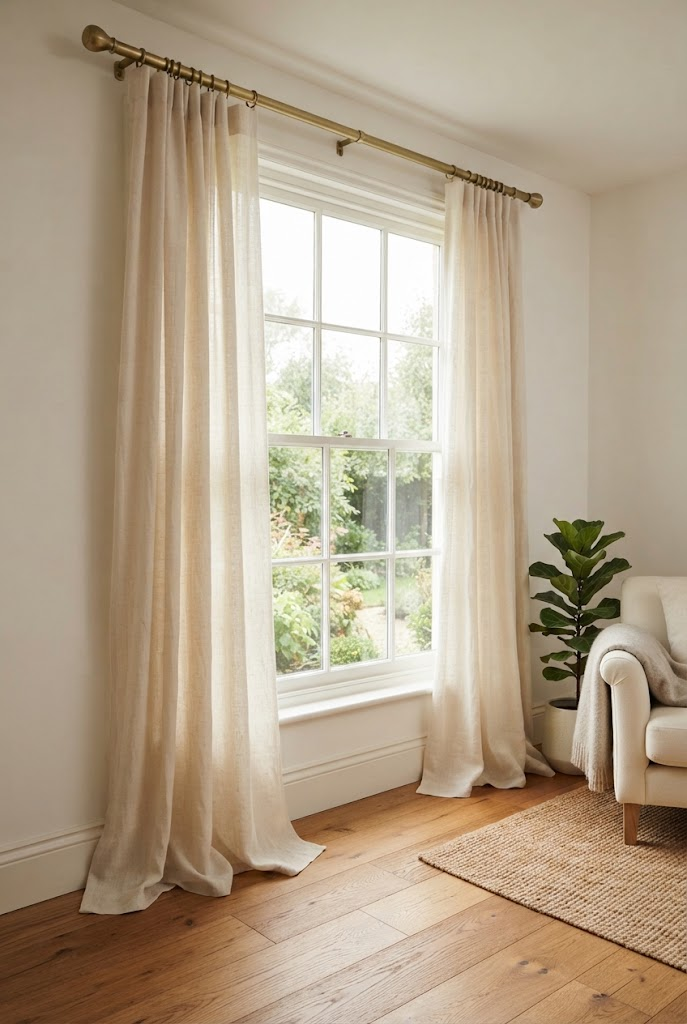 3. Upgrade Plastic Curtain Rods to Sleek Matte Black or Brushed Brass