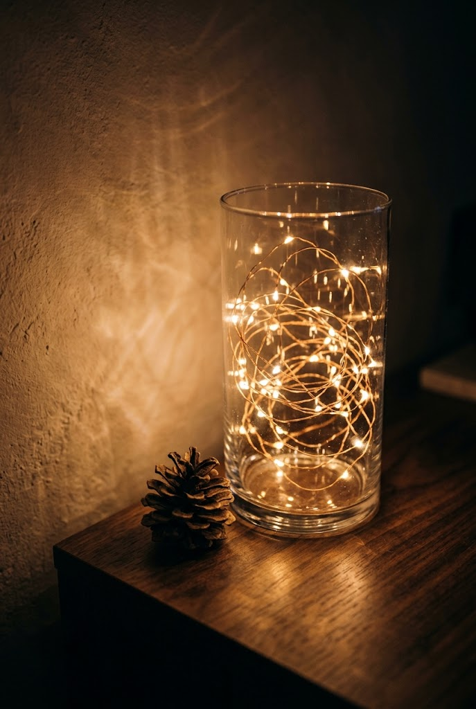 3. Warm Fairy Lights Inside Clear Glass Vessels