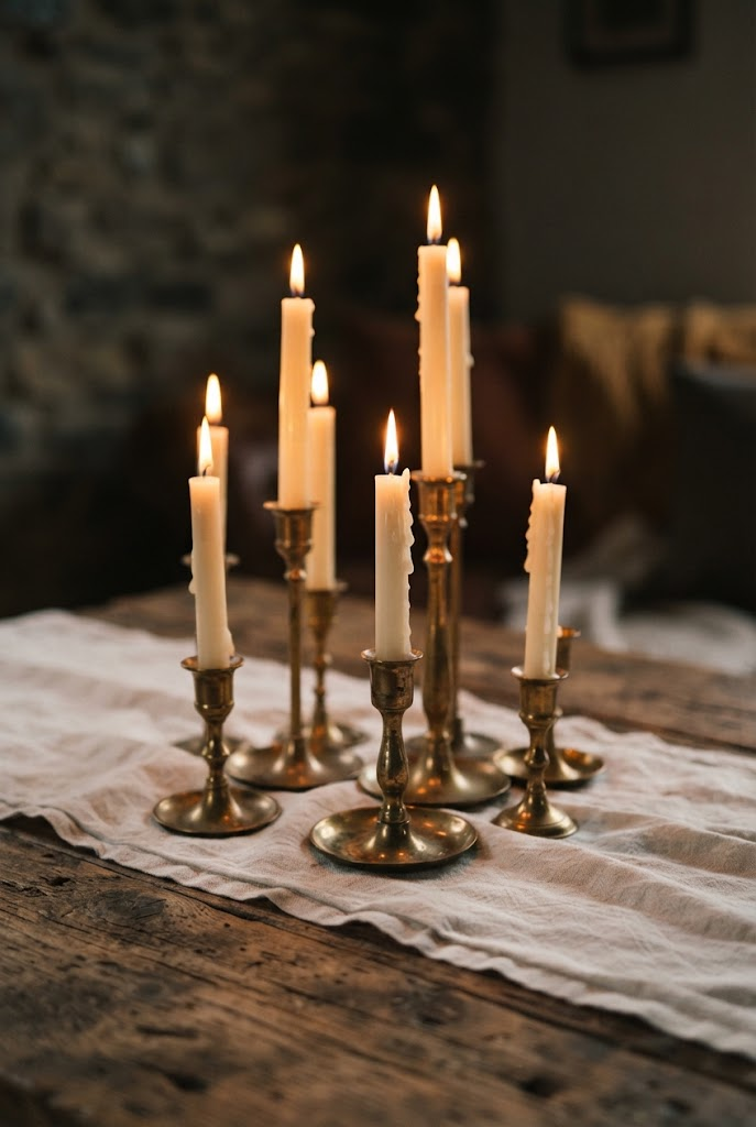 4. Unlacquered Brass Taper Candlesticks for Warm Glow