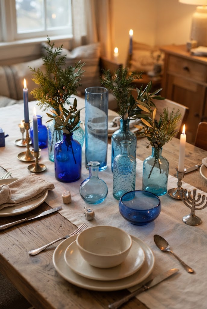 7. Blue Glass Table Centerpiece
