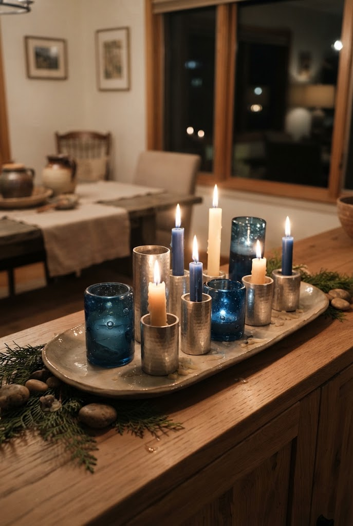 9. DIY Blue and Silver Candle Arrangement