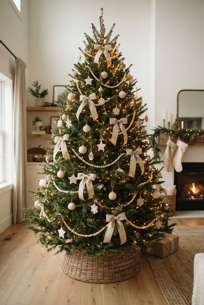 9. Flocked or Natural Pine Trees Dressed in Neutrals