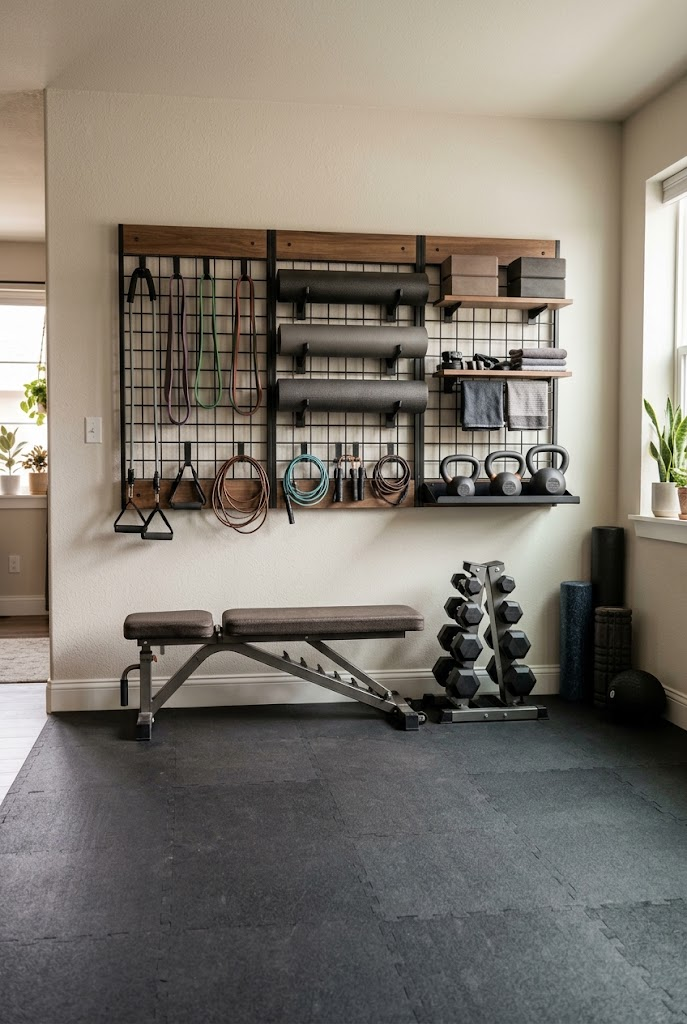 Home Gym With Wall-Mounted Storage
